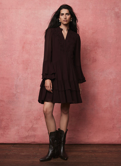 Burgundy Ruffle Mini Dress