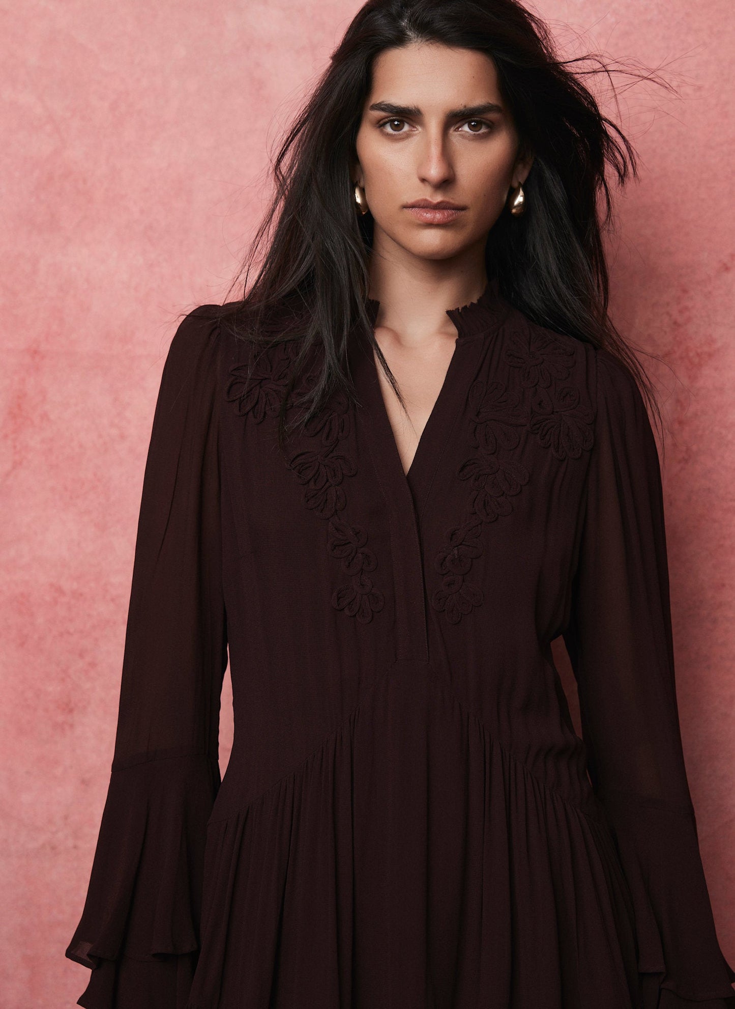 Burgundy Ruffle Mini Dress