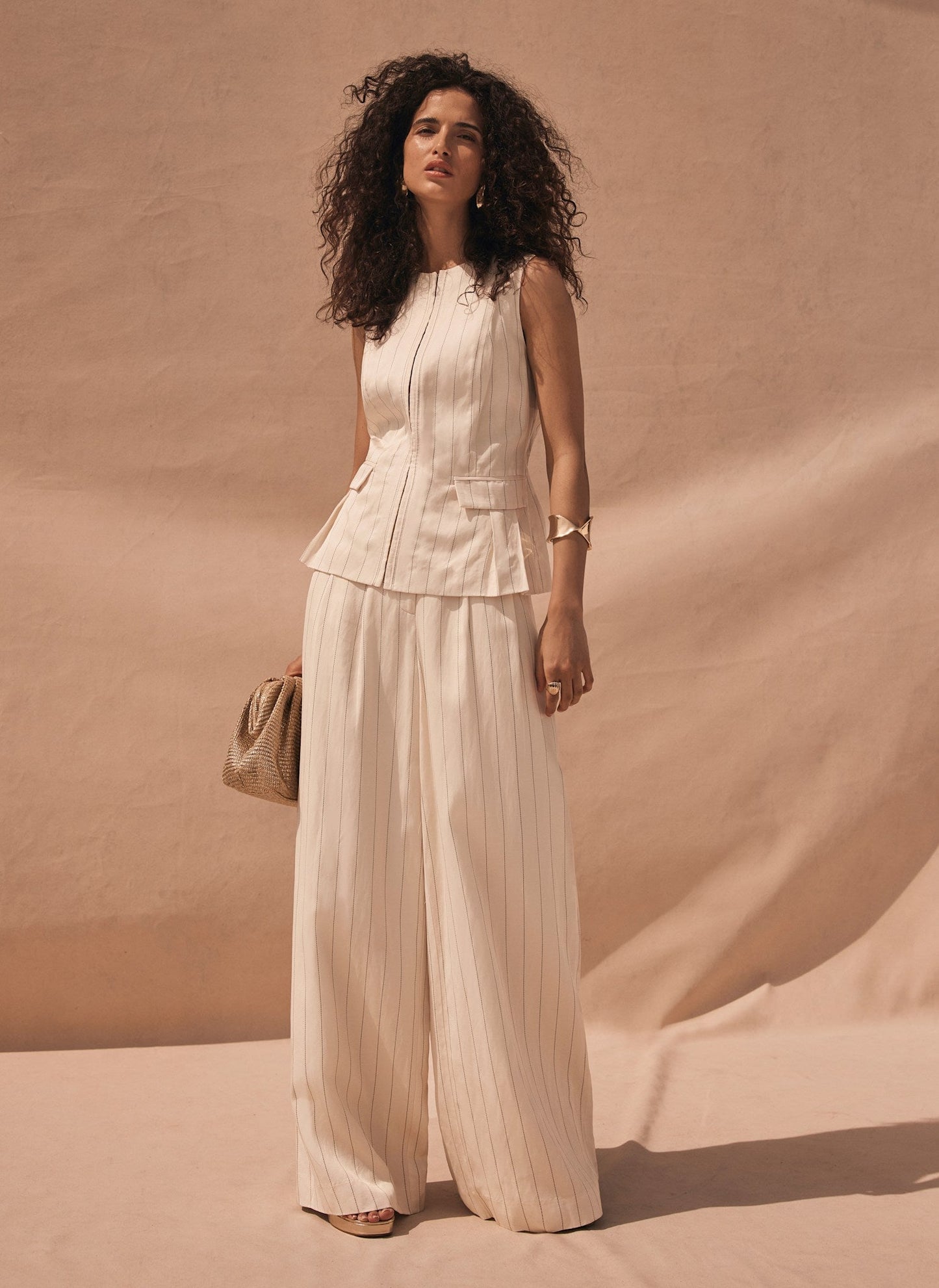 Cream Pinstripe Tie Back Waistcoat