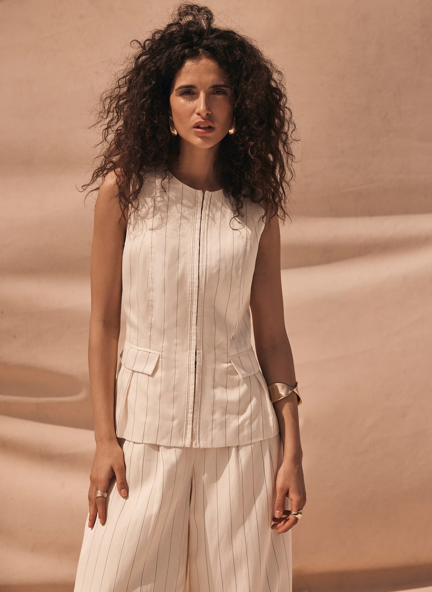 Cream Pinstripe Tie Back Waistcoat