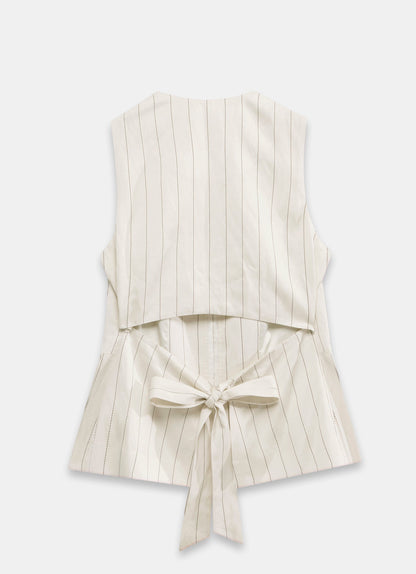 Cream Pinstripe Tie Back Waistcoat