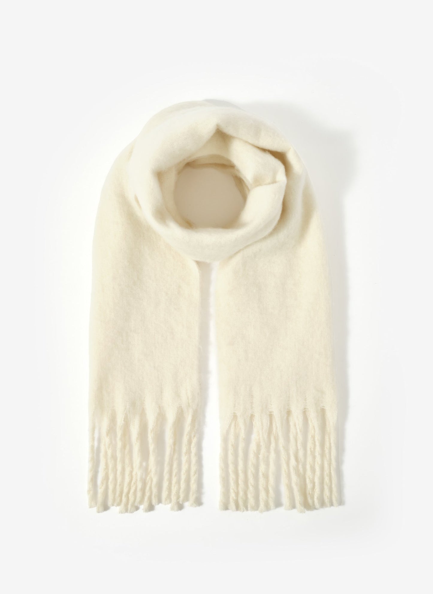 Cream Brushed Fringed Scarf