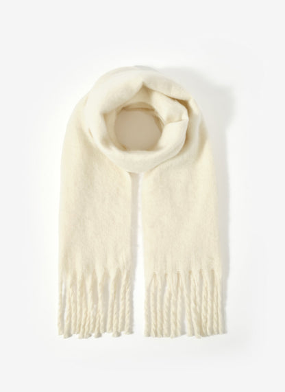 Cream Brushed Fringed Scarf