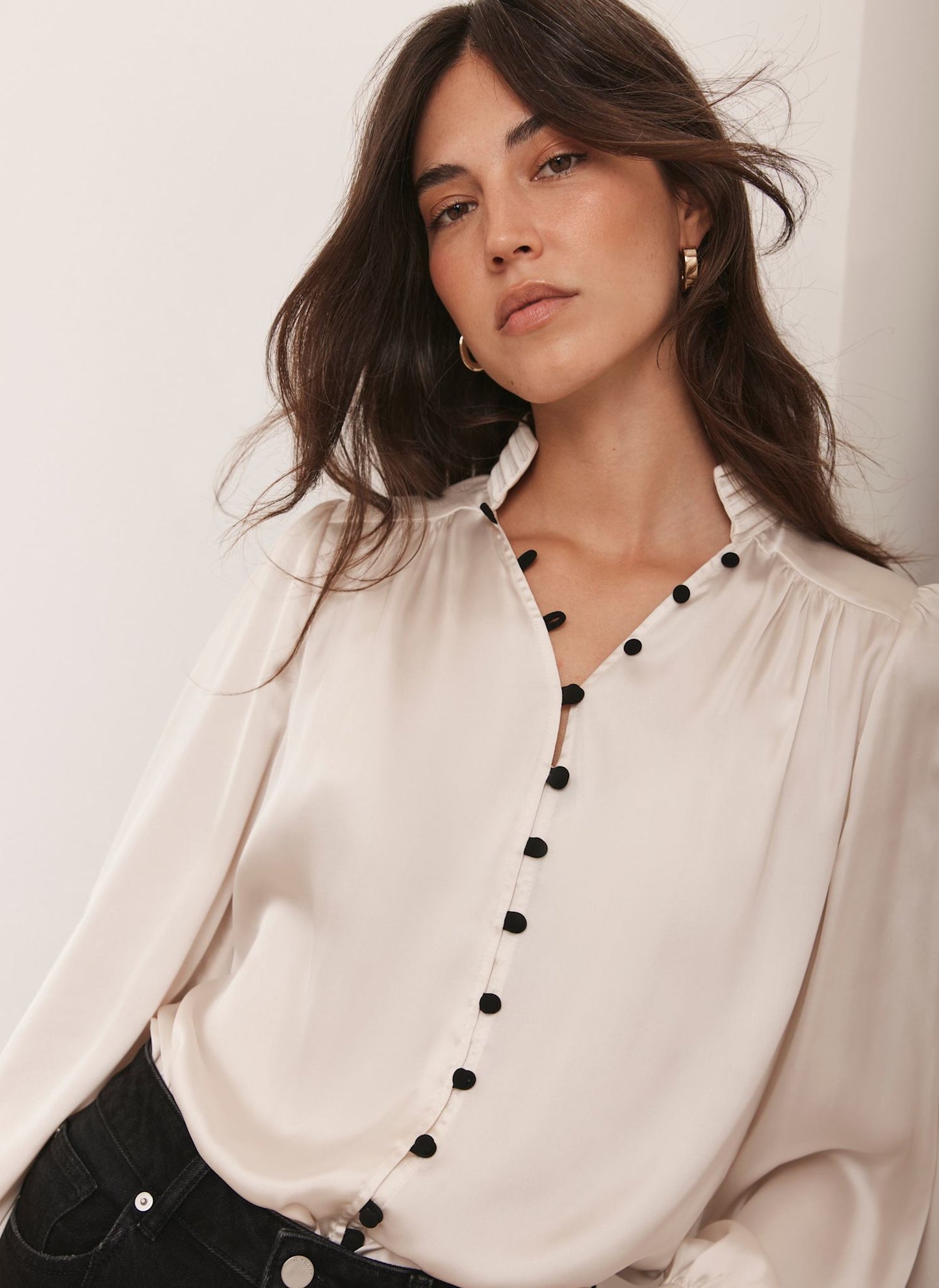 Cream Contrast Satin Blouse