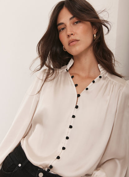 Cream Contrast Satin Blouse