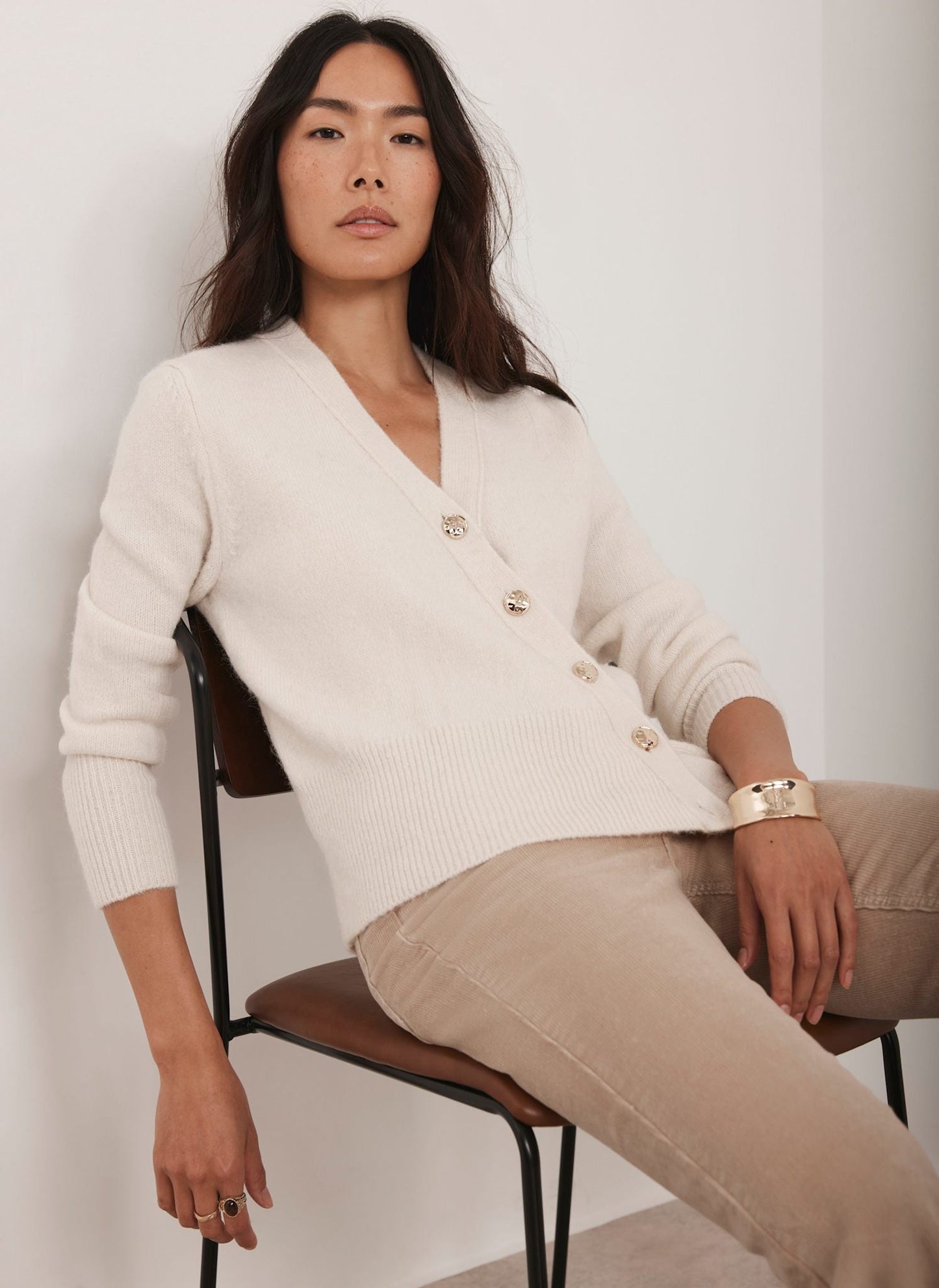 Neutral Corduroy Flared Trousers