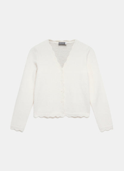 Cream Scallop Trim Cardigan