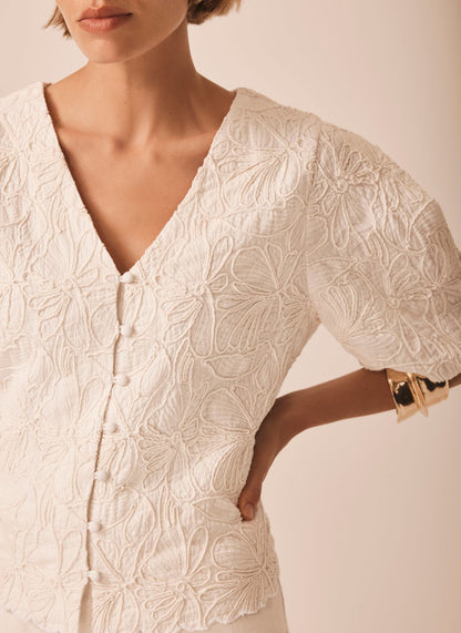 Cream Embroidered Detail Top