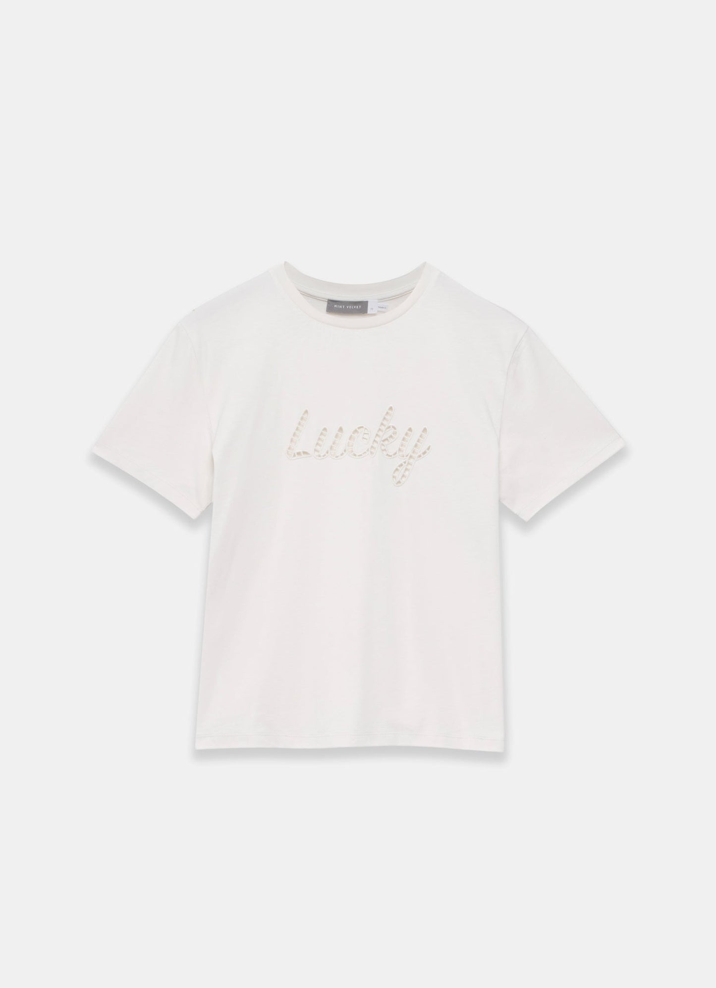 Cream Cotton Cut Out Lucky T-Shirt
