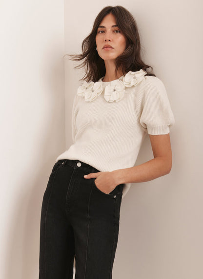 Cream Flower Knit Top