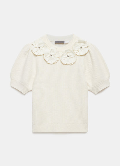 Cream Flower Knit Top