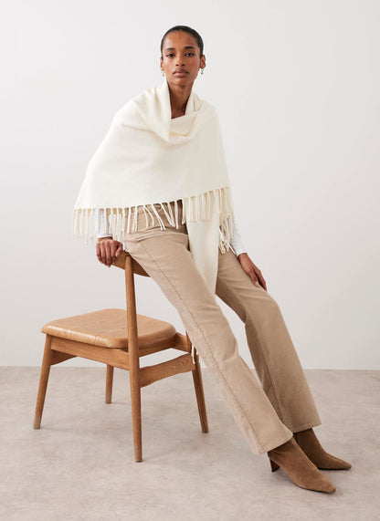 Cream Fringed Triangle Shawl