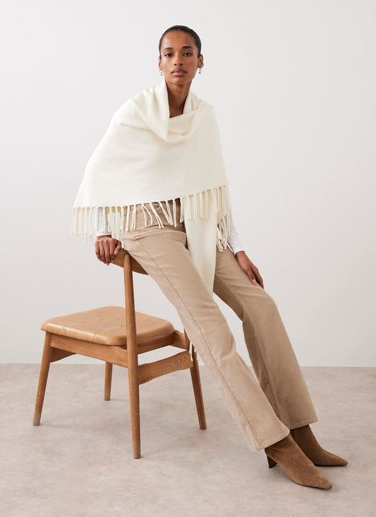 Cream Fringed Triangle Shawl