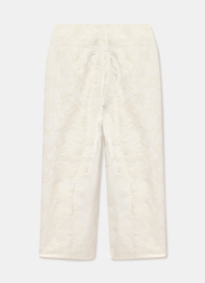Cream Jacquard Slim Trousers
