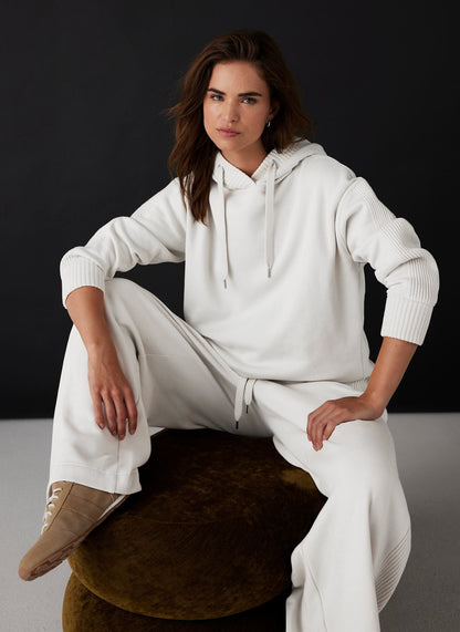 Cream Cotton Blend Hooded Sweatshirt