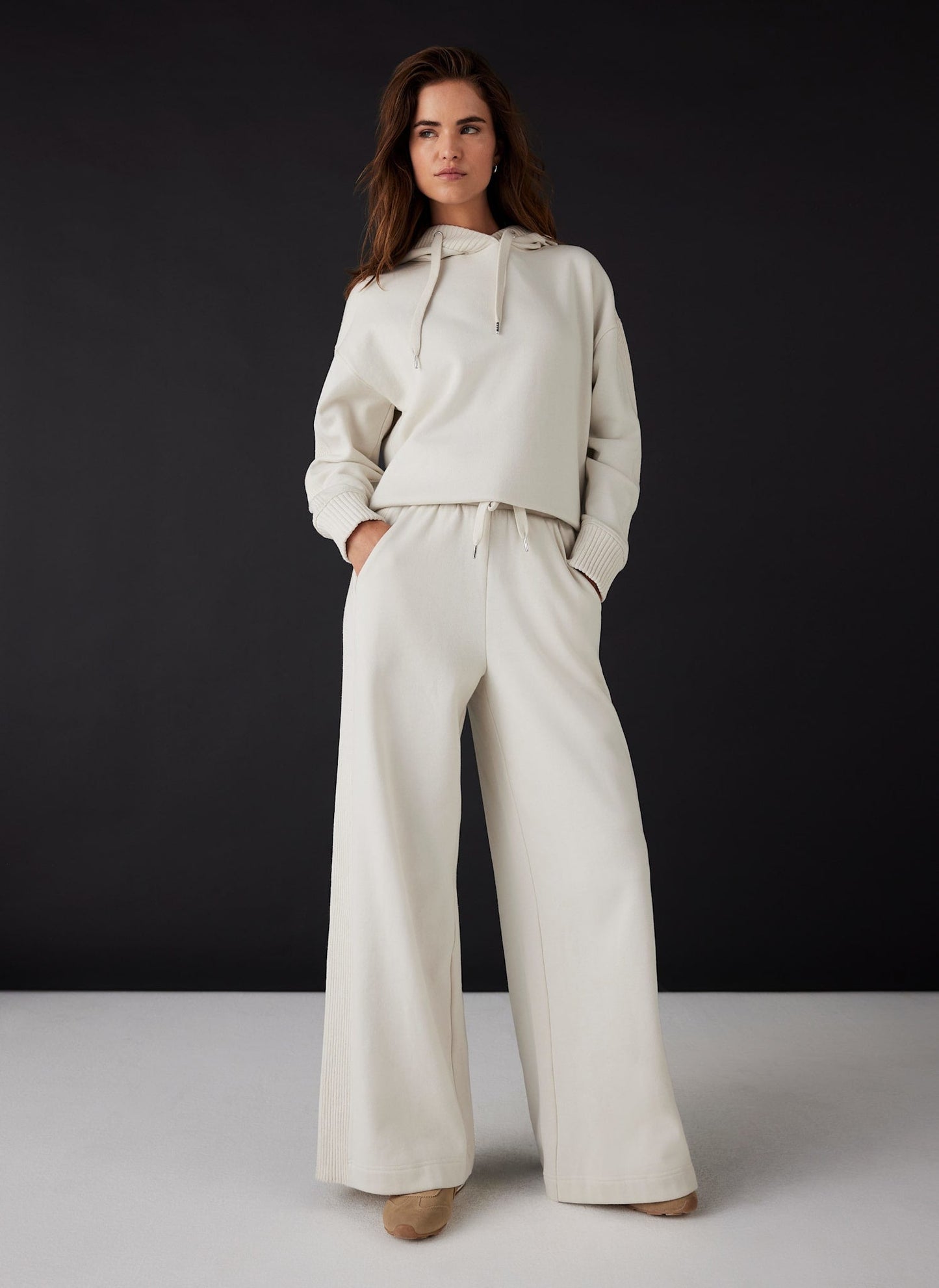 Cream Cotton Blend Wide Leg Joggers