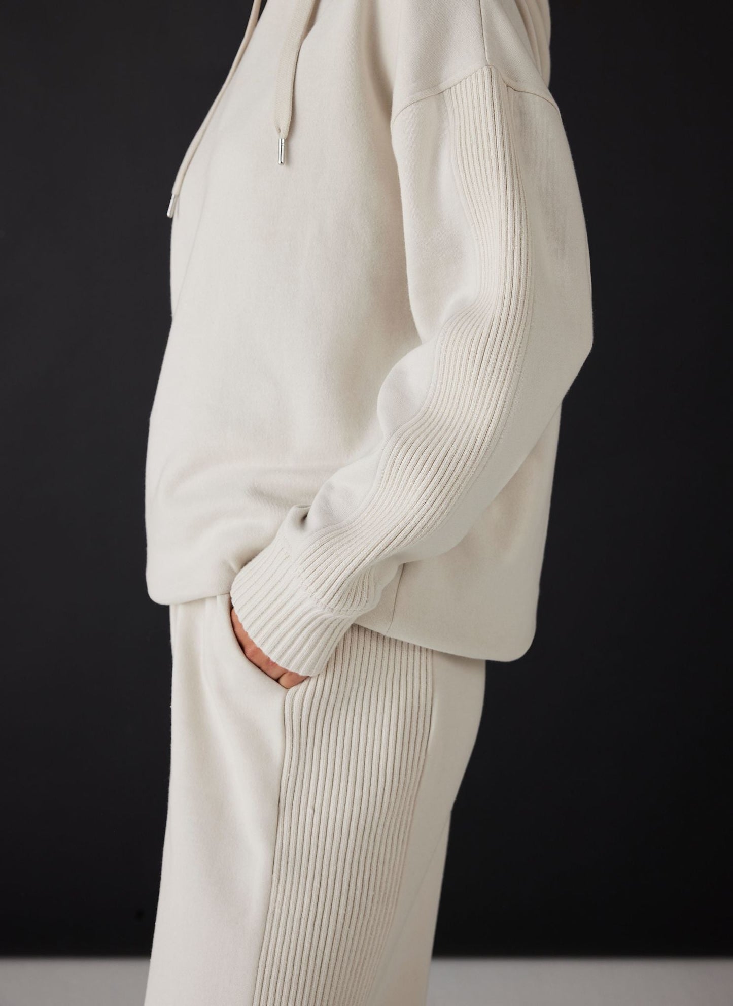 Cream Cotton Blend Wide Leg Joggers