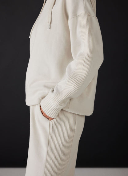 Cream Cotton Blend Wide Leg Joggers