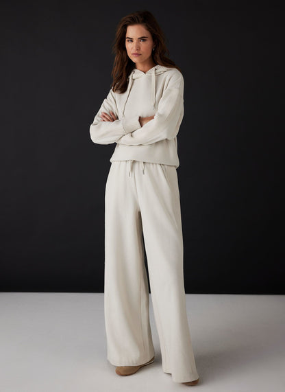Cream Cotton Blend Wide Leg Joggers