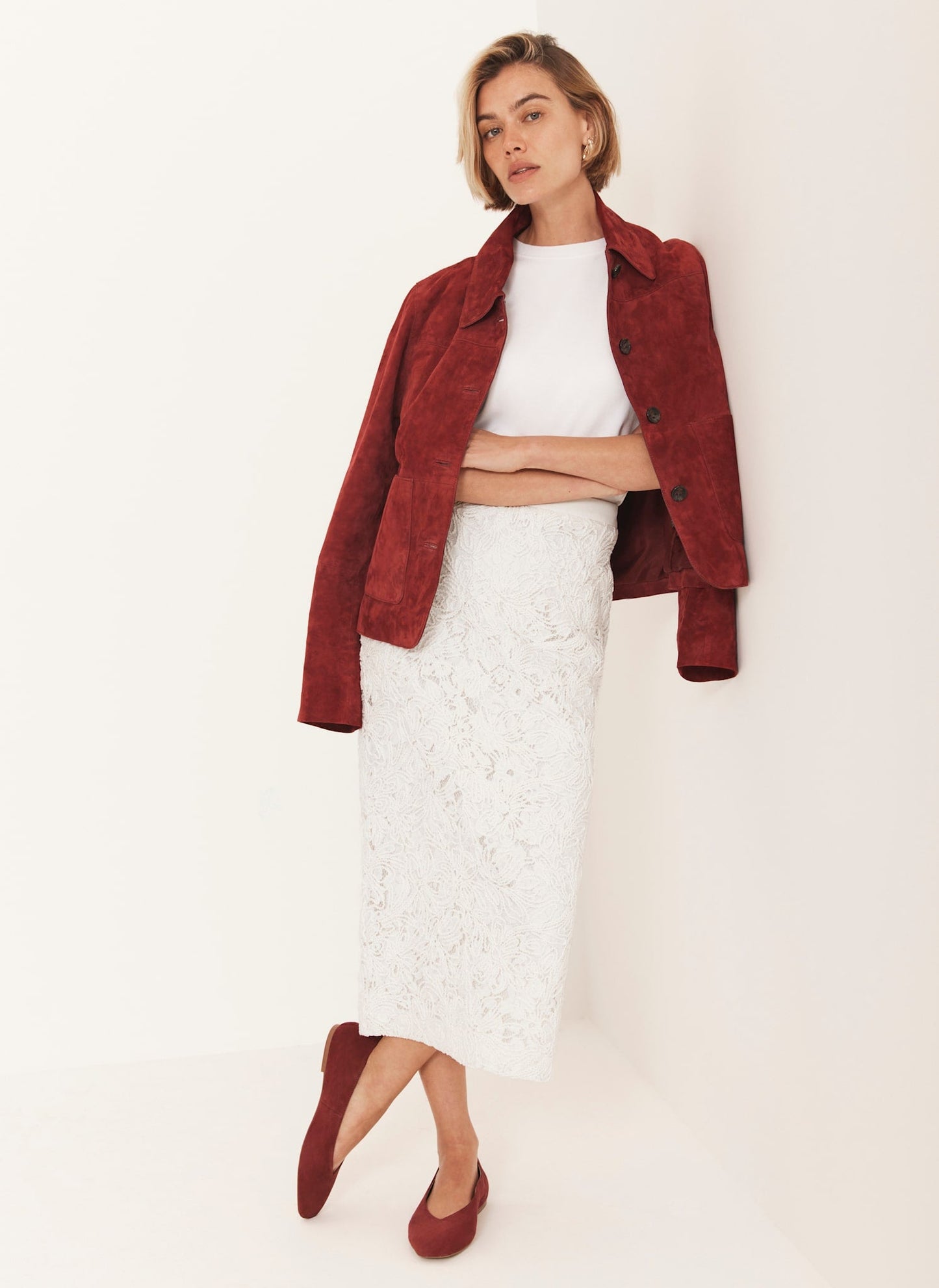 Cream Lace Pencil Skirt