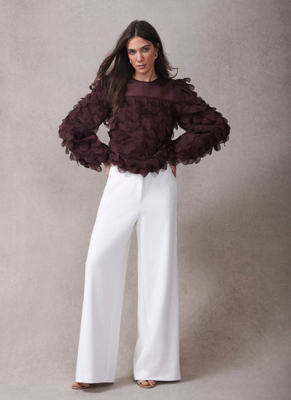 White Satin Stripe Wide Trousers