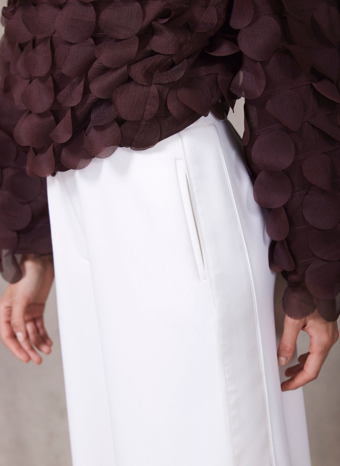 White Satin Stripe Wide Trousers