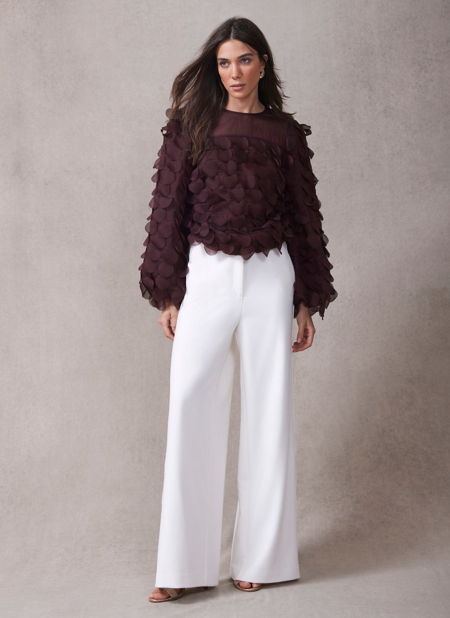 White Satin Stripe Wide Trousers