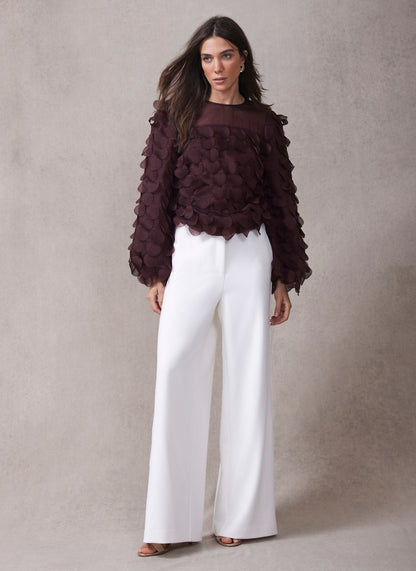 White Satin Stripe Wide Trousers