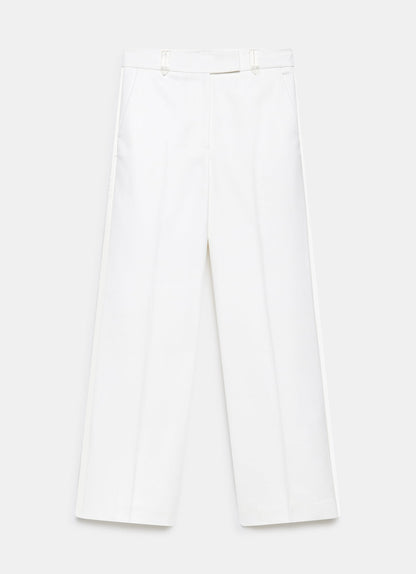 White Satin Stripe Wide Trousers