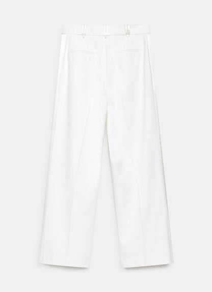 White Satin Stripe Wide Trousers