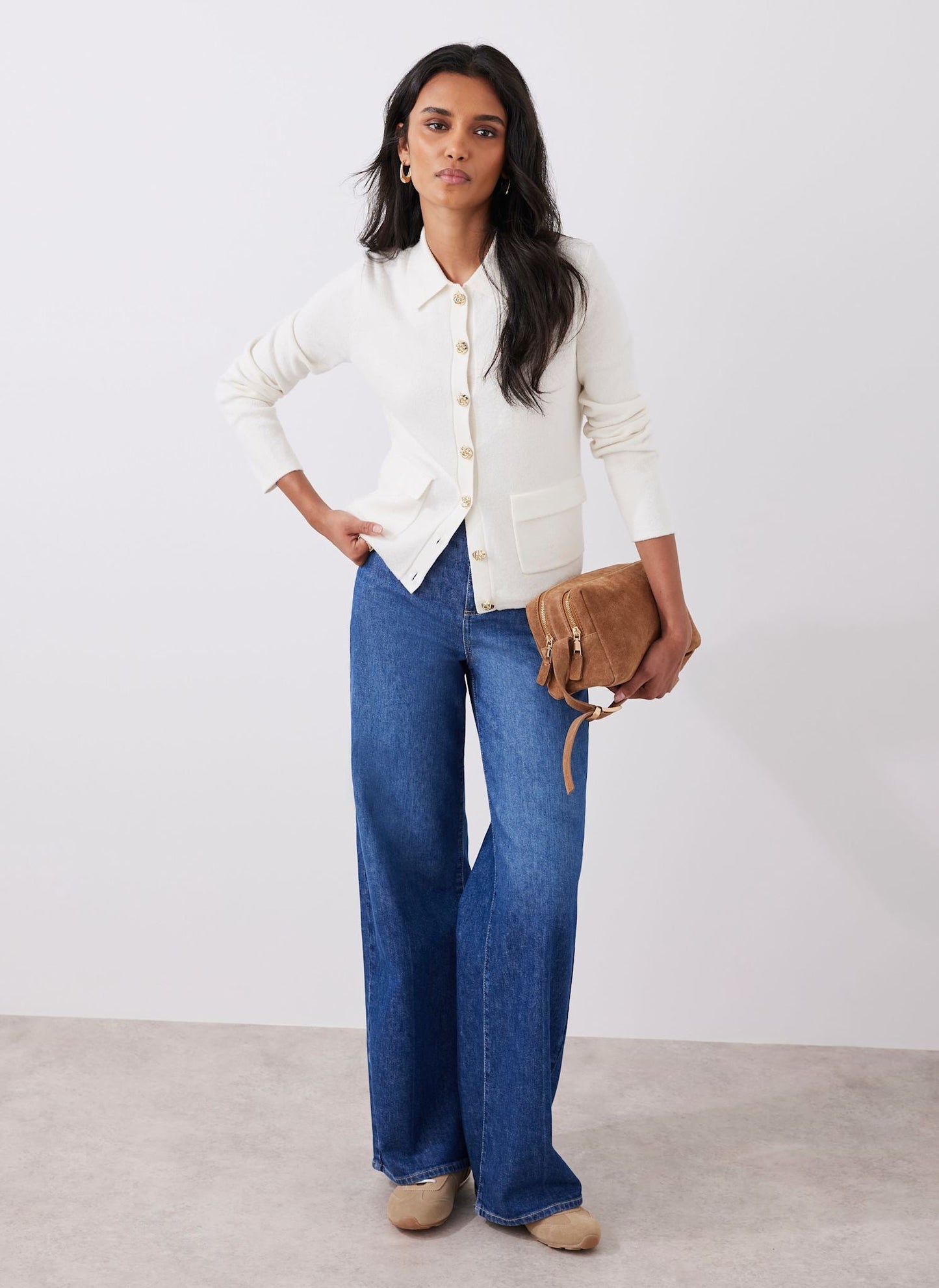 Cream Cotton Blend Collar Cardigan