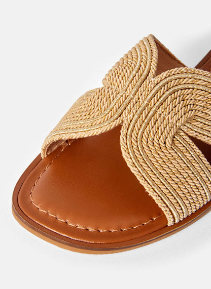 Darcie Gold Rope Flat Sandals