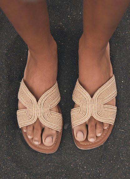 Darcie Gold Rope Flat Sandals