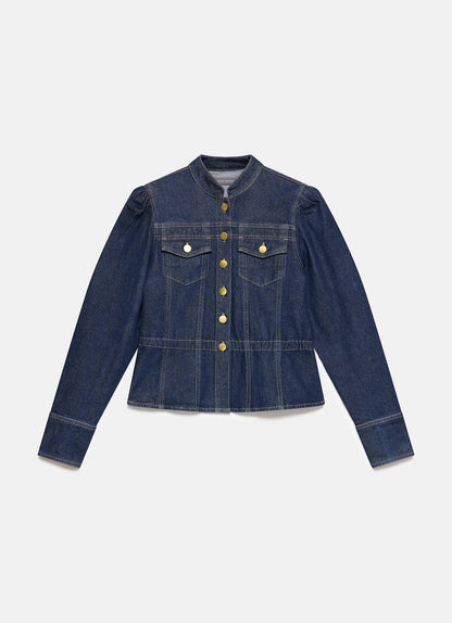 Dark Indigo Puff Sleeve Denim Jacket