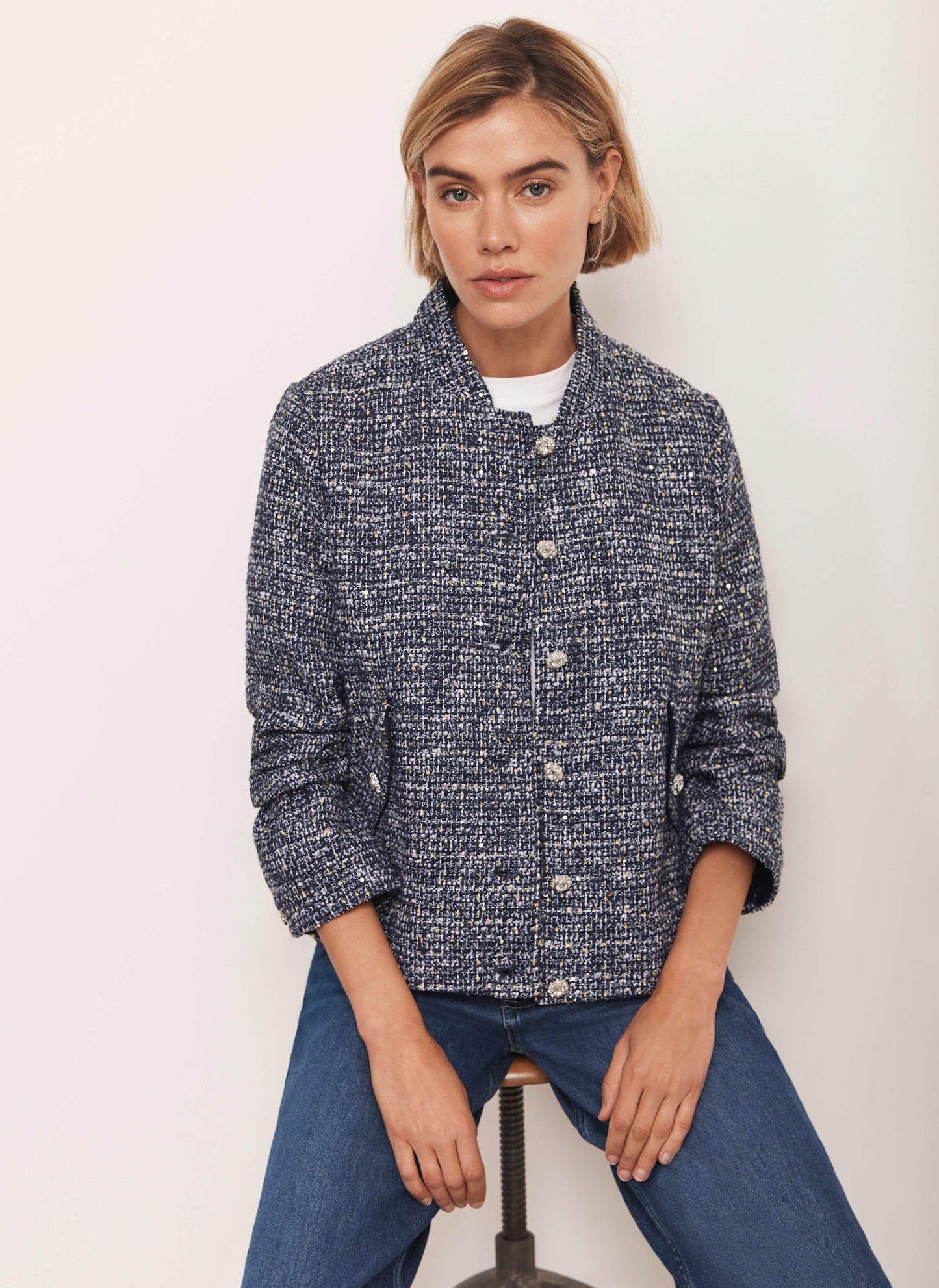 Navy Boucle Jacket