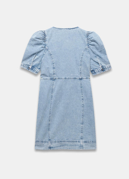 Indigo Embroidered Denim Mini Dress