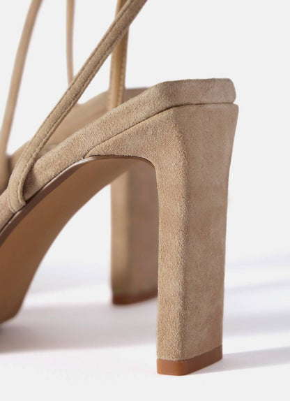 Lou Neutral Suede High Heel Sandals