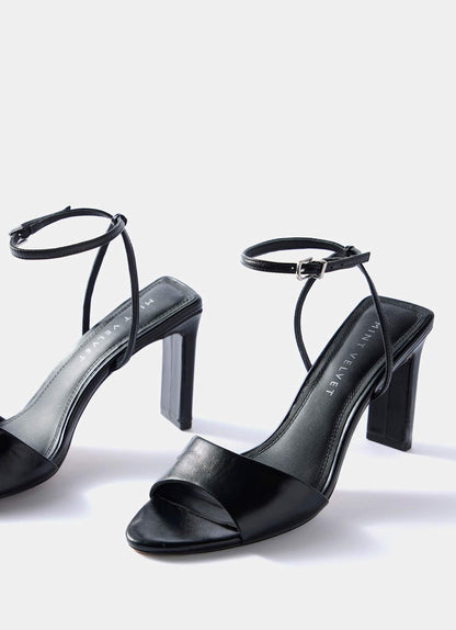 Lou Black Leather High Heel Sandals