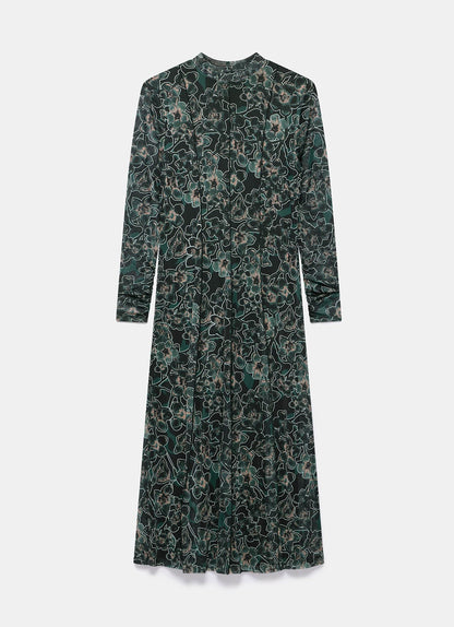 Green Floral Print Mesh Midi Dress