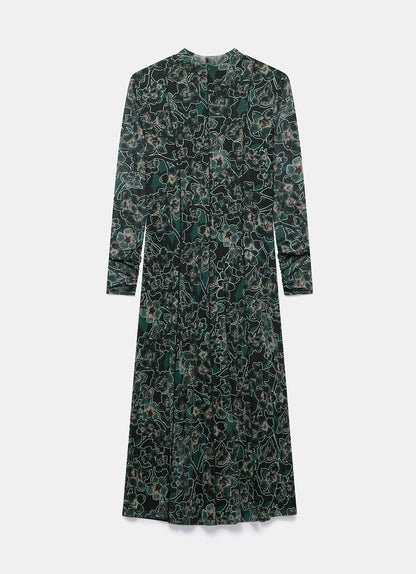 Green Floral Print Mesh Midi Dress