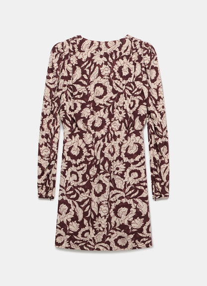 Burgundy Floral Print Wrap Dress