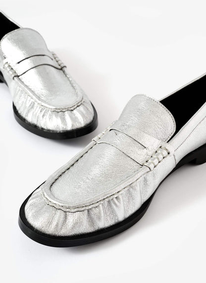 Gigi Silver Leather Loafers
