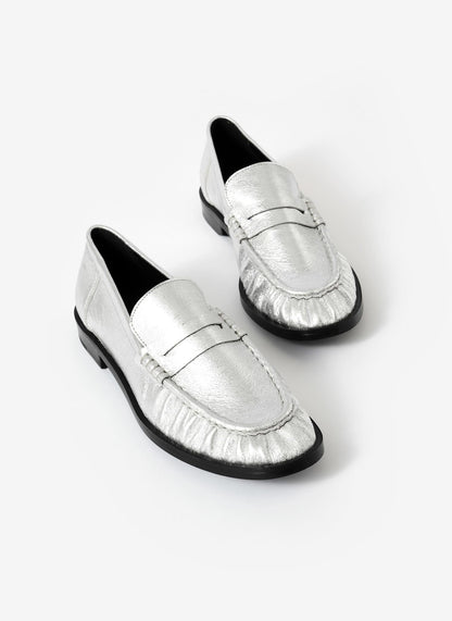 Gigi Silver Leather Loafers