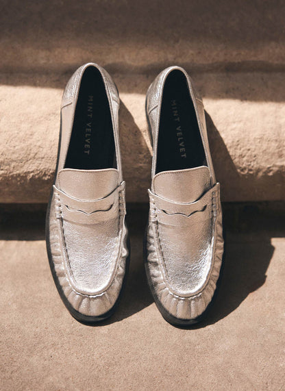 Gigi Silver Leather Loafers