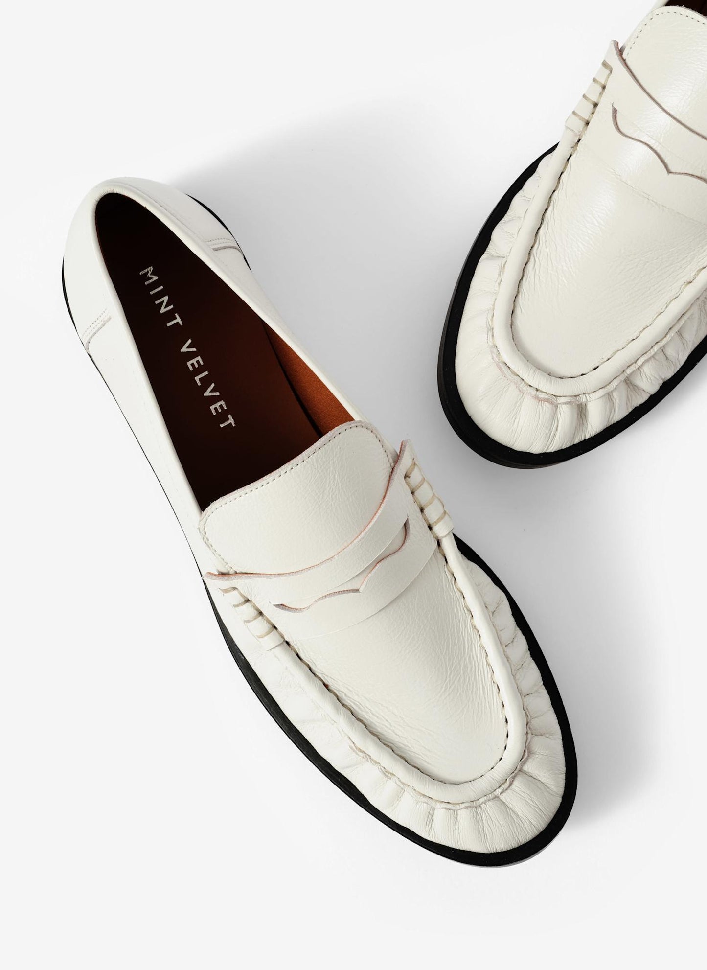 Gigi White Leather Penny Loafers