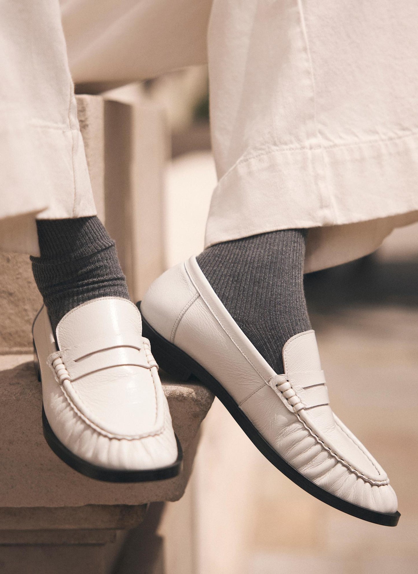 Gigi White Leather Penny Loafers