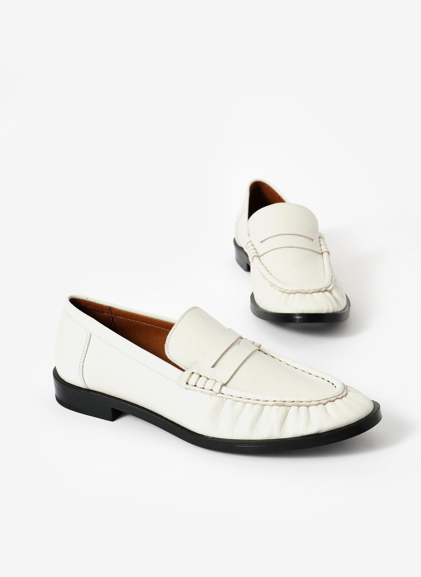 Gigi White Leather Penny Loafers