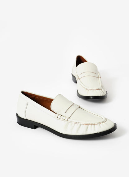 Gigi White Leather Penny Loafers