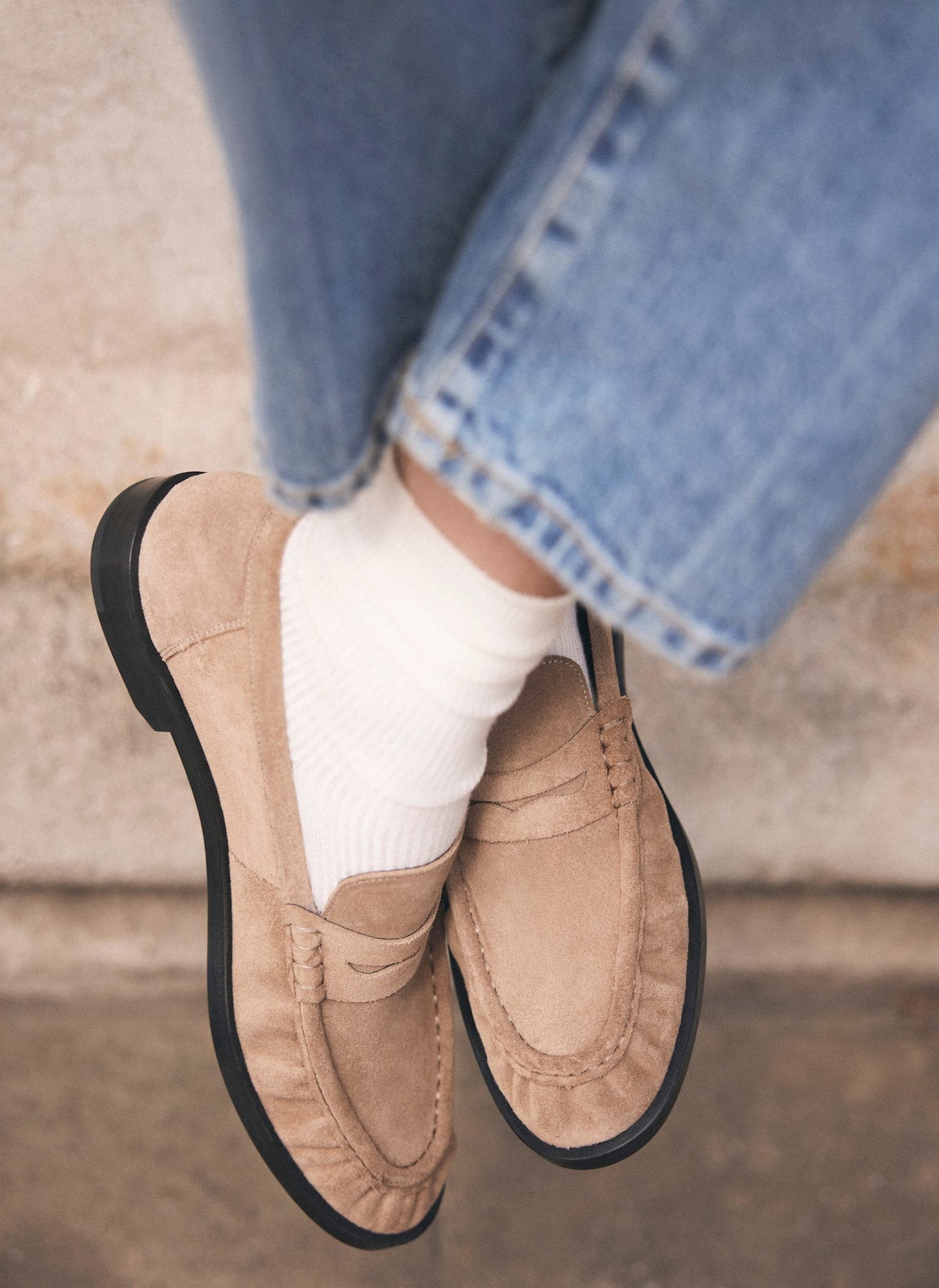 Gigi Neutral Suede Penny Loafers
