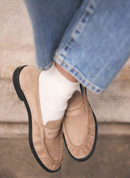 Gigi Neutral Suede Penny Loafers